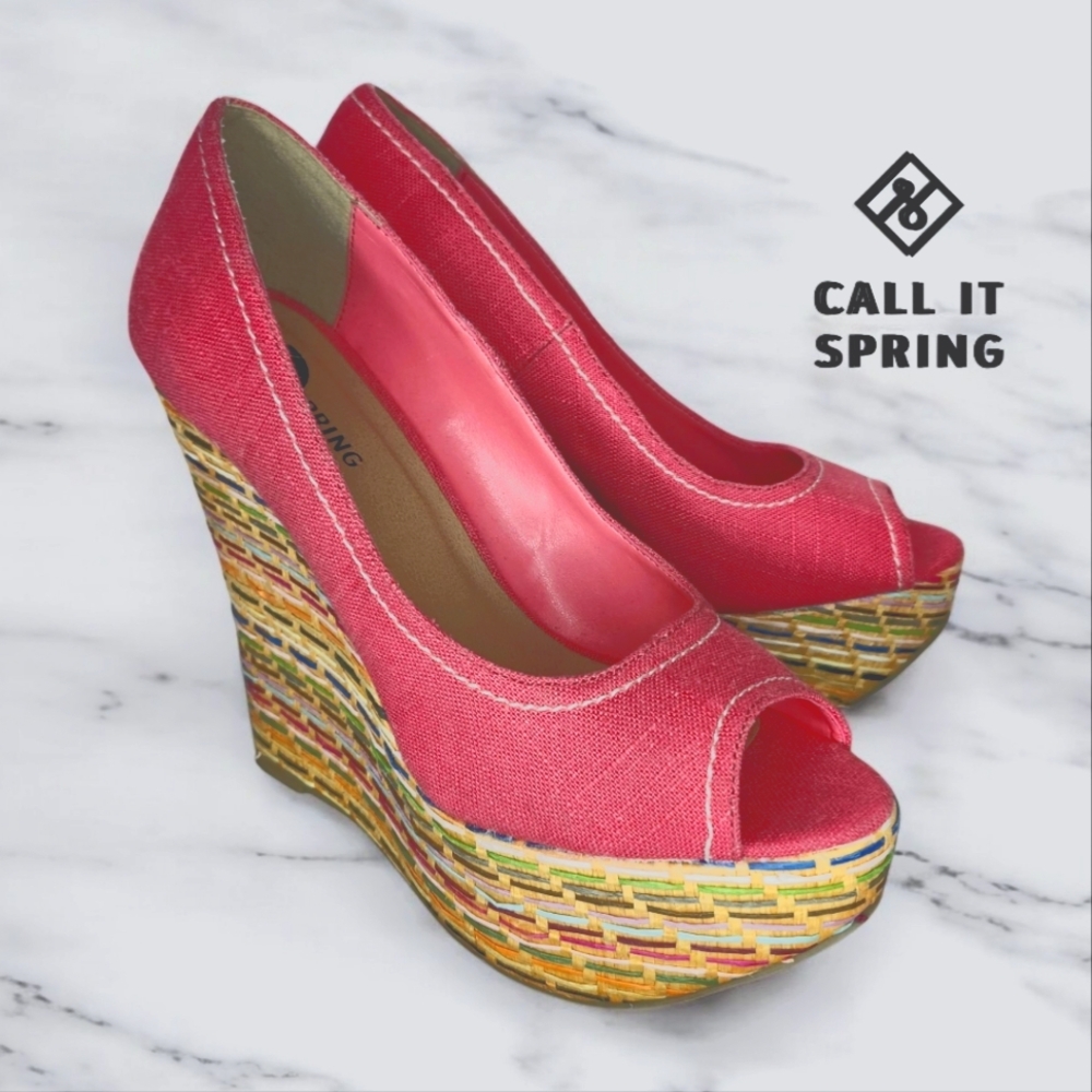 CALL IT SPRING Pink Peep Toe Wedges - 6